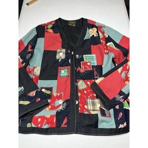 Vintage Allure Patch Work Artsy Gardening Button Front Jacket Size Large